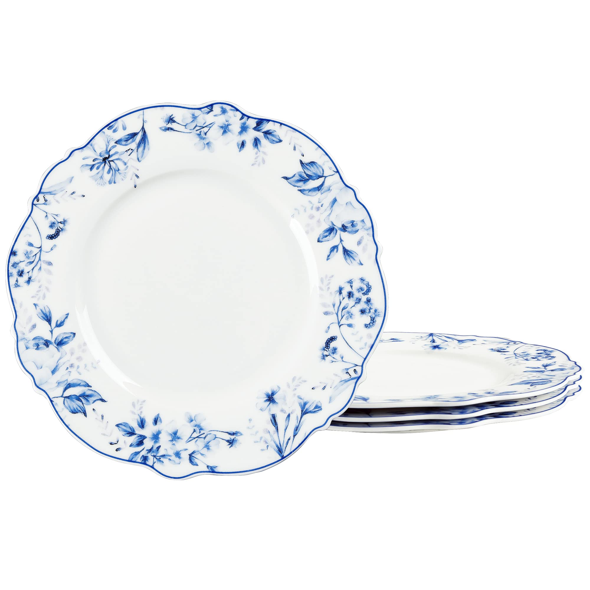Floral Porcelain Dessert Plates Set of 4 20.5 cm Light Blue Plates